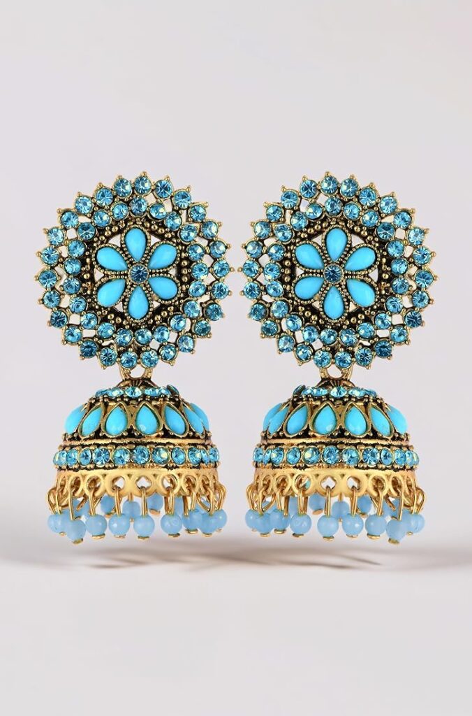 Cubic Zircnonia & Pearl Floral Designs Gold Plated Jhumka