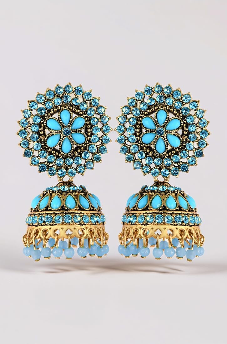 Cubic Zircnonia & Pearl Floral Designs Gold Plated Jhumka